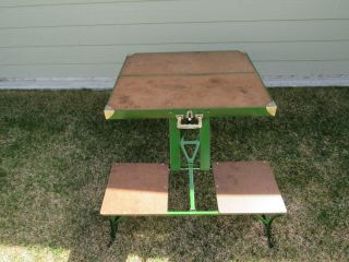 Vintage Green Handy Folding Picnic Table and Chair Set Milwaukee Stamping Co 6