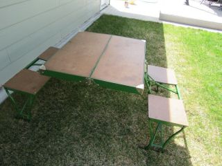 Vintage Green Handy Folding Picnic Table and Chair Set Milwaukee Stamping Co 7