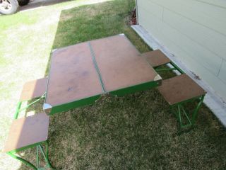 Vintage Green Handy Folding Picnic Table and Chair Set Milwaukee Stamping Co 8
