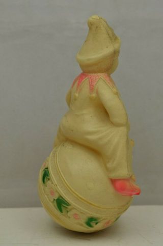 Vintage Viscoloid Celluloid Roly Poly Jester Circus Clown Ball Flowers USA iz 3