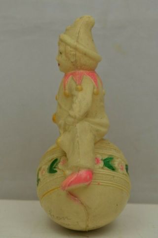Vintage Viscoloid Celluloid Roly Poly Jester Circus Clown Ball Flowers USA iz 5