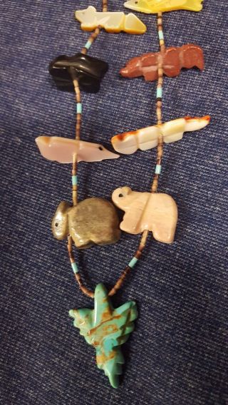 Sterling Fetish Necklace VINTAGE Animals Hand Carved Native American TOTEM 2