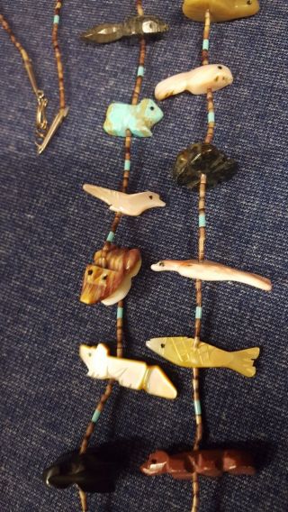 Sterling Fetish Necklace VINTAGE Animals Hand Carved Native American TOTEM 3