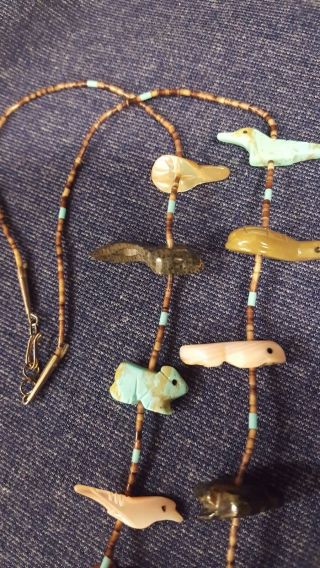 Sterling Fetish Necklace VINTAGE Animals Hand Carved Native American TOTEM 4