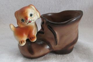 Enesc Porcelain Little Puppy Dog On Porcelain Shoe Toothpick Holder