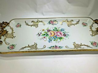 Vintage Elegant Hand Painted Limoges Porc Pate Porcelain & Ormolu Tray Signed 6