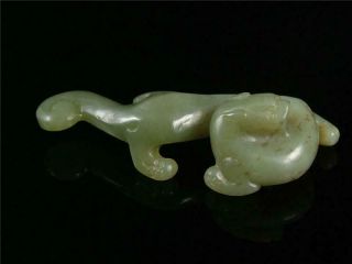 Fine Old Chinese Nephrite Celadon Jade Carved Statue Powerful Dragon Image
