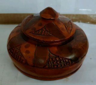 Vintage Wooden Covered Bowl Hand Carved Haiti 4 "