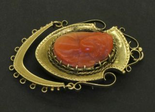 Antique 14k yellow gold carved red coral cameo brooch 2