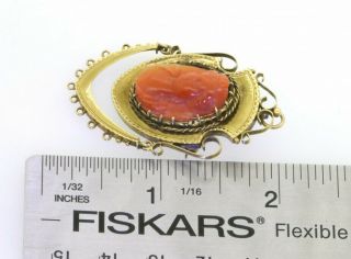 Antique 14k yellow gold carved red coral cameo brooch 3