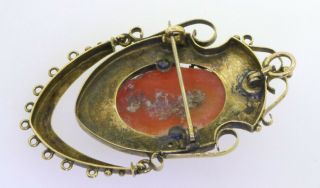 Antique 14k yellow gold carved red coral cameo brooch 4