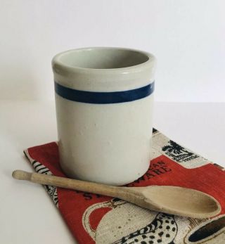 Vintage Antique Small 5” Crock Rounded Inside Stoneware Blue Stripe