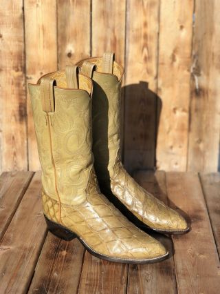 Tony Lama Exotic Leather Cowboy Boots Vintage Pirarucu Python