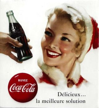 Vintage Poster Coca Cola Coke Santa Lady 1957