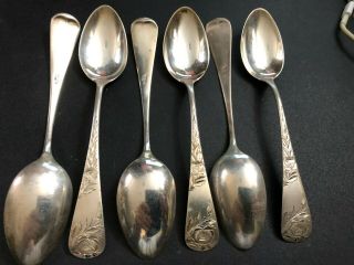 Antique 1875 Set Of 6 By Gorham Sterling Silver Tea Spoons 5.  3/4 "