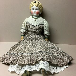 Antique German 26” Blonde " Dolly Madison " China Head Doll - 1880’s - Pierced Ears