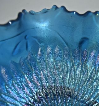 Vintage Northwood Blue Sunflower Meader Canival Glass Bowl 5