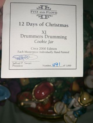 Rare Fitz And Floyd Retired 12 Days Of Christmas 11 Drummers Drumming Cookie Jar 3