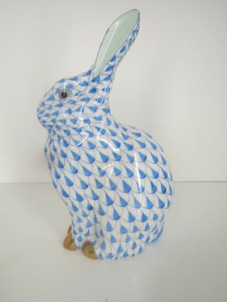 Herend 5327 Sitting Rabbit Blue Fishnet Porcelain Figurine Vintage Authentic