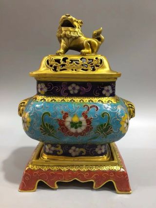 Chinese Antique Cloisonne Hand - Made Square Lion Incense Burner Xuande Year