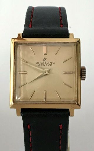 Vtg Breitling Geneve Art Deco Champagne Dial 18kts Gold Plated Case 1950