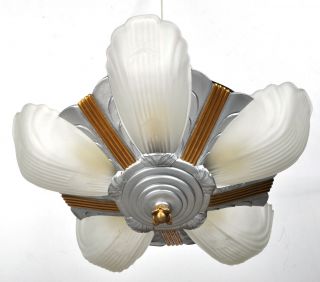 Vintage 5 - Bulb Slip Shade Lamp Chandelier Pendant Light Fixture Hanging Deco