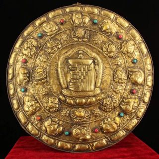 Chinese Antique Tibetan Buddhism Hand - Built Gemstones Gold Plating Thang - Ga