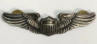 Wwii Sterling Silver 3” Wide Pilots Wings Pin Badge.  Amico.