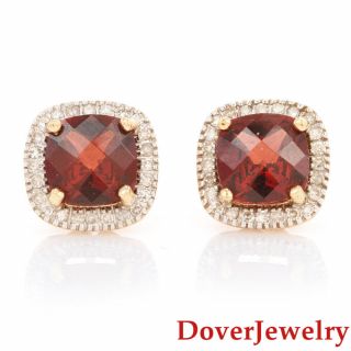 Estate Diamond Garnet 14k Yellow Gold Halo Stud Earrings Nr