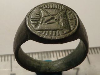 3793 Ancient Roman Bronze Ring With A Cross 17 Mm