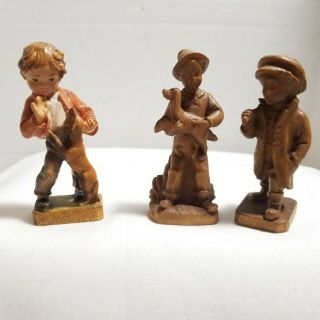 Anton Fischer Oberammergau Germany Vintage Wood Carving Figures Boys Dogs 2.  5 "