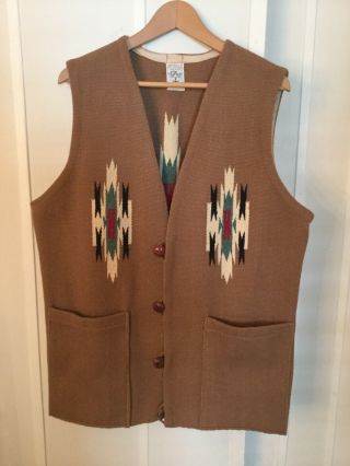 Vintage Ortega’s Mexico Chimayo Vest Aztec Wool Hand Woven Xl