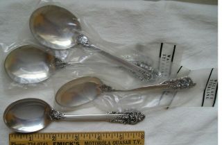 Set 4 Pierced Handle Wallace Sterling Silver Grande Baroque Cream Soup Spoon