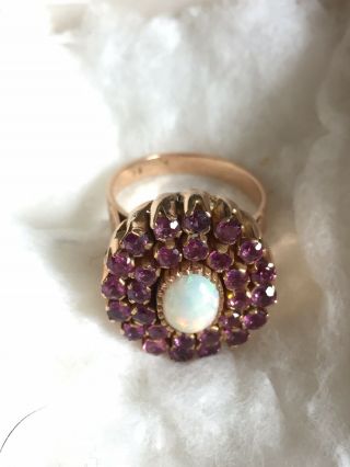 Vintage 14k Yellow Gold Opal And Amethyst (28) Ring Size 7.  50