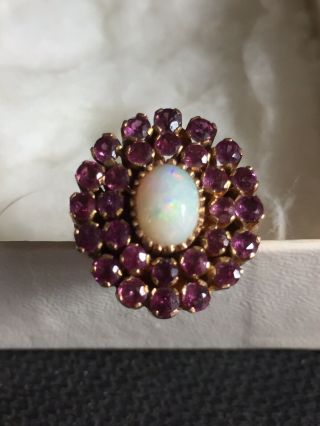 Vintage 14K Yellow Gold Opal And Amethyst (28) Ring Size 7.  50 2