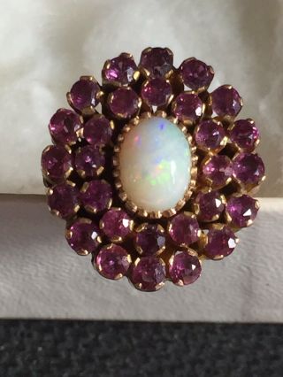 Vintage 14K Yellow Gold Opal And Amethyst (28) Ring Size 7.  50 3