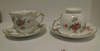 Set Of 2 Aynsley " Grotto Rose " Tea Cup And Saucer 185 (made In England)