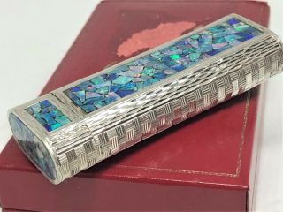 Mega Rare Auth CARTIER 3 - Sides Opal Inlay Mosaic Limited Etched Lighter Silver 10