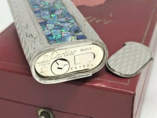 Mega Rare Auth CARTIER 3 - Sides Opal Inlay Mosaic Limited Etched Lighter Silver 11