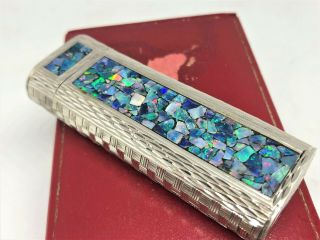 Mega Rare Auth CARTIER 3 - Sides Opal Inlay Mosaic Limited Etched Lighter Silver 3