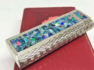 Mega Rare Auth CARTIER 3 - Sides Opal Inlay Mosaic Limited Etched Lighter Silver 4