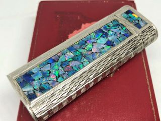 Mega Rare Auth CARTIER 3 - Sides Opal Inlay Mosaic Limited Etched Lighter Silver 5