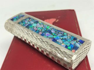 Mega Rare Auth CARTIER 3 - Sides Opal Inlay Mosaic Limited Etched Lighter Silver 6