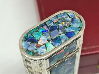 Mega Rare Auth CARTIER 3 - Sides Opal Inlay Mosaic Limited Etched Lighter Silver 7