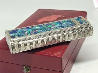 Mega Rare Auth CARTIER 3 - Sides Opal Inlay Mosaic Limited Etched Lighter Silver 9