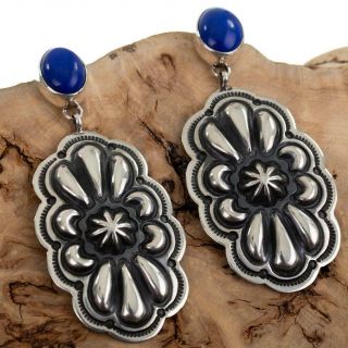 Navajo Earrings Sterling Silver Lapis Lazuli Old Pawn Style Tsosie White