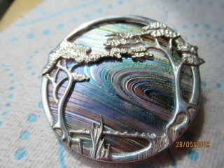 Rare Ortak Pat Cheney 925 Silver Brooch Pendant John Ditchfield Art Glass 1980s