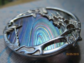 Rare Ortak PAT CHENEY 925 Silver Brooch Pendant John Ditchfield Art Glass 1980s 2