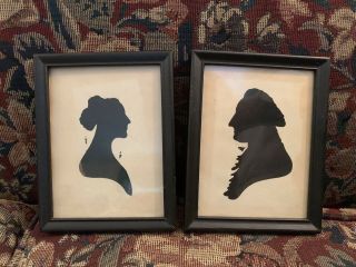 Vintage Silhouette Pair Set Man & Woman 1930s Antique Frame George Washington??