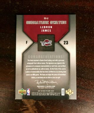 Lebron James 2007/08 UD SP Game Signature Swatch Auto Jersey SPGU /30 RARE 2